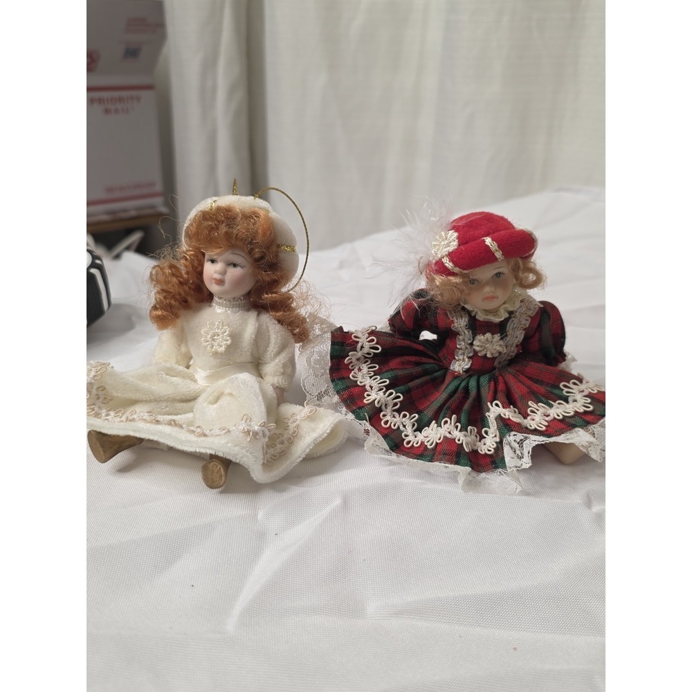Vtg Porcelain Miniature Victorian‎ Dolls( set of 2), Ornaments